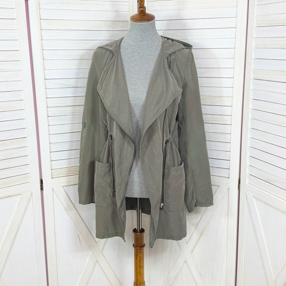 H&M Divided Cinch Waist Hooded Zip Up Utility Jacket‎ Olive Army Green 6